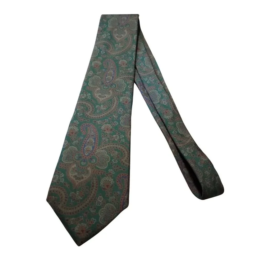 Liberty of London Mens Silk Paisley Tie Green Blue Purple Made in USA Necktie
